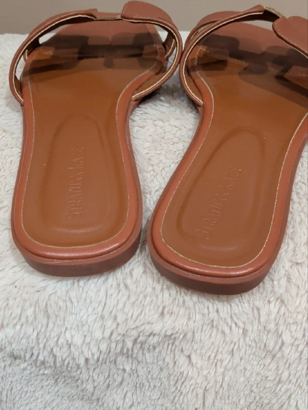 Women's Tan Leather Slide Sandals
